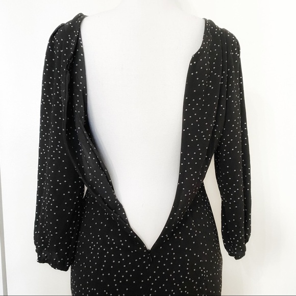 Zara BLACK WHITE POLKA DOT LACE UP RUCHED HALF SLEEVE MIDI DRESS - S - Picture 8 of 13